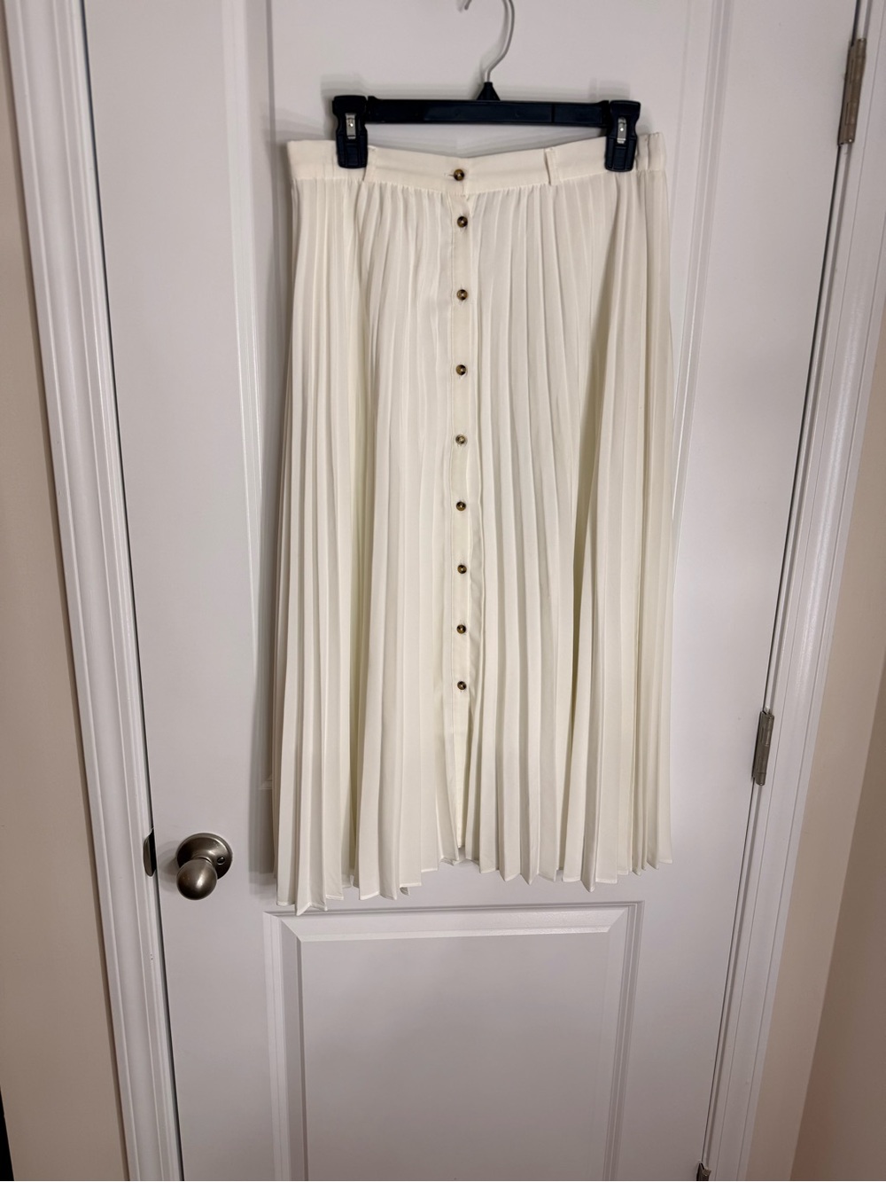 Pleated Button-Front Midi Skirt in Cream